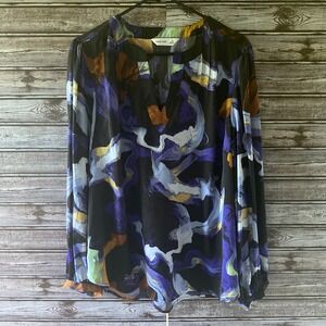 Nine‎ West Women's Long-Sleeved Blouse Size XL Multicolor V-Neck Popover NWT
